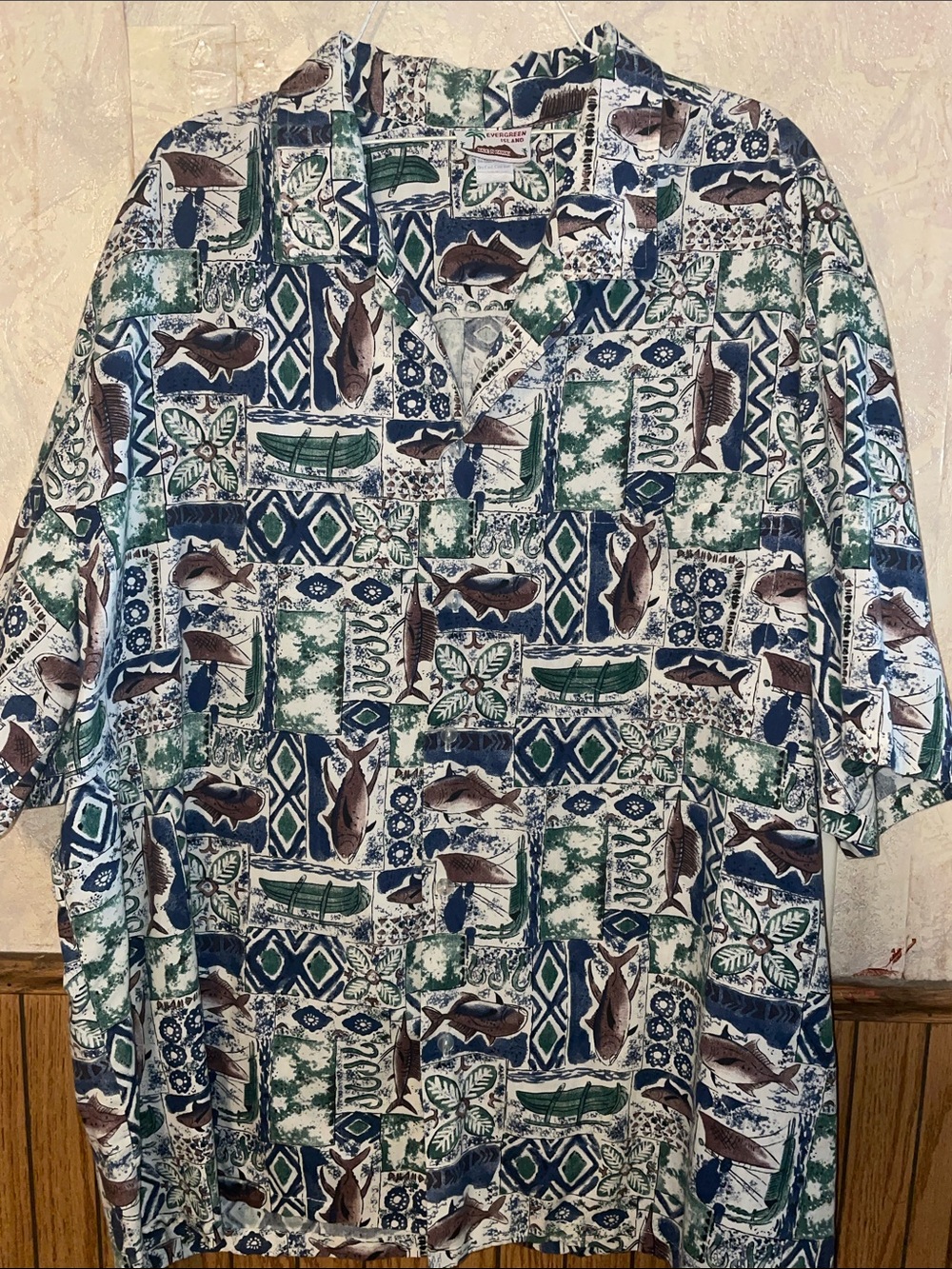 Multi color vintage evergreen island button down Hawaiian shirt (3XL)